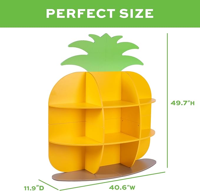 9-Cube Book Shelf and Toy Storage Organizer, Pineapple Shaped Kids Bookcases for Nursery, Playroom, Bedroom, or Classroom
