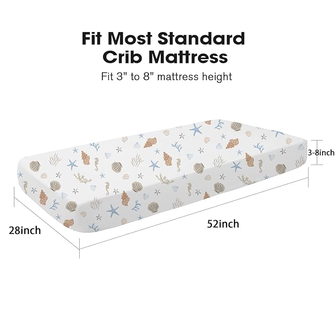 Little Grape Land Crib Sheets for Boys, 2-Pack Soft Microfiber Fitted Baby Crib Mattress Sheets – Breathable, Oeko-TEX Certified, Fits Standard Crib and Toddler Bed (Shells & Blue)