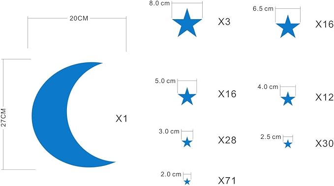 Moon and Stars Wall Decal Vinyl Sticker for Kids Boy Girls Baby Room Decoration Good Night Nursery Wall Decor Home House Bedroom Design YMX16 (Medium Blue)