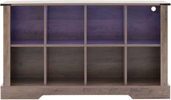 8 Cube Storage Organizer, Wood Cube Bookshelf with LED Lights, Horizontal Storage Cubes, Kids Bookshelf, Display Cabinet Cubby Shelf for Living Room Home Office Bedroom, Grey