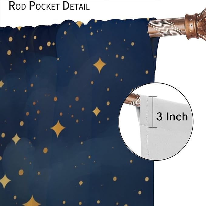 Night Sky Stars Curtain for Kids, Blue Starry Space Galaxy Pattern Window Treatments for Boys Girls Bedroom Toddlers Room Living Room 42" W X 54" L