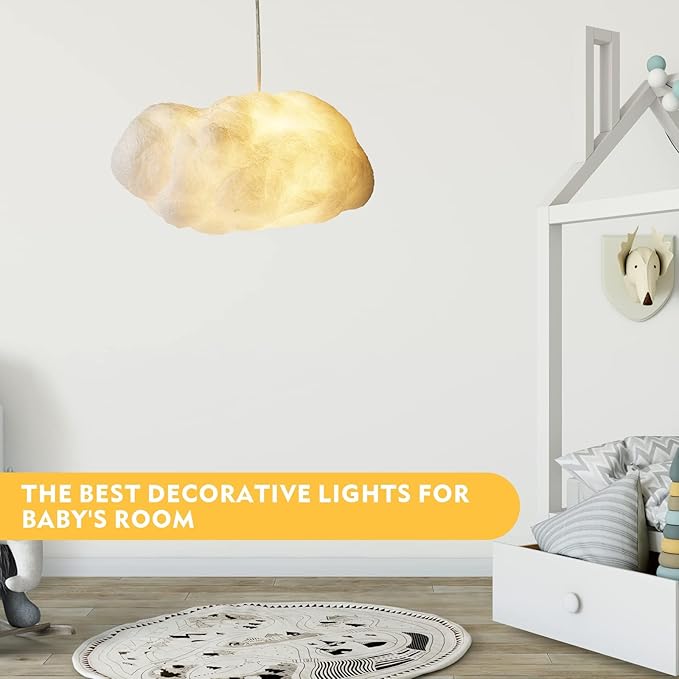 Modern Floating White Cloud Pendant Hanging Light Nordic Cotton Ceiling Light Fixture Girls Children's Living Room Bedroom Hotel Lobby Restaurant Clothing Store Chandelier (23.7Inch)