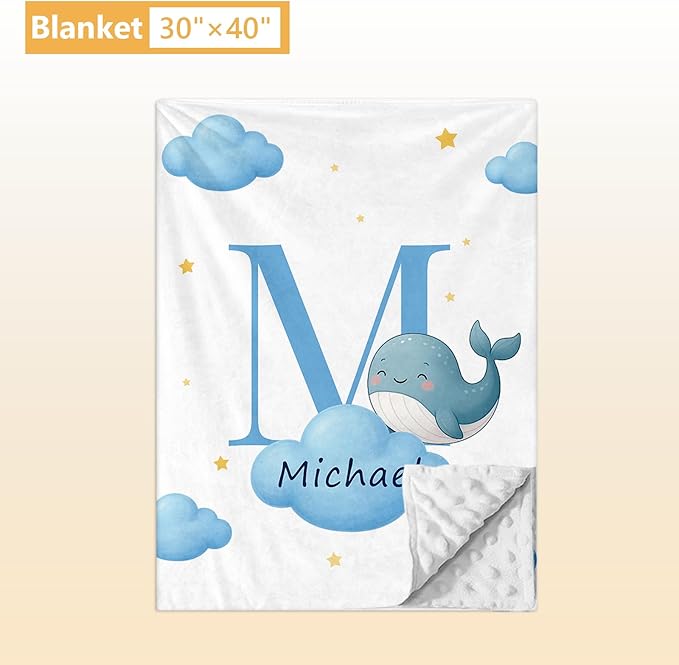 Personalized Crib Bedding Set, 5 Pcs Custom Nursery Bedding Sets with Name, Infant Bedding Set for Baby Boys Girls, Blue Dolphin Double Layer Baby Crib Set, Babies Toddlers Kids Customized Gift