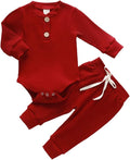 Newborn Baby Boy Girl Clothes Ribbed Knitted Cotton Long Sleeve Romper Long Pants Solid Color Fall Winter Outfits