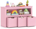 Costzon Toy Storage Cabinet, Toy Chest w/ 3 Removable Drawers, Wheels & Spacious Tabletop, Toddler Storage Organizer for Kids Room, Playroom & Nursery (Pink, 13" D x 40" W x 24.5" H (3 Drawers))