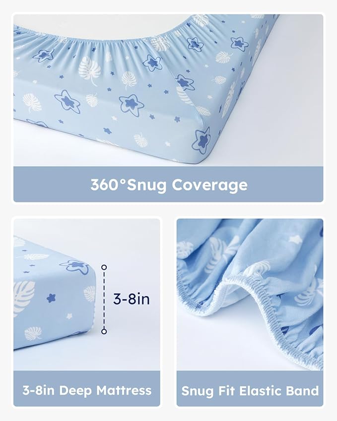 Pack and Play Sheets Fitted, 3 Pack Soft Stretchy Baby Mini Crib Sheets for Pack N Play Mattress and Portable Playard Sheets for Boys and Girls Blue Stars Koala
