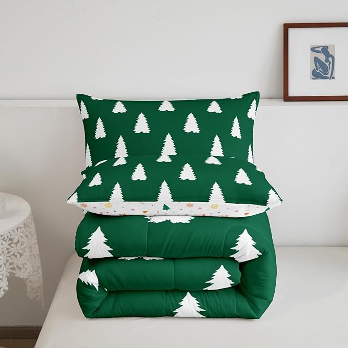 Feelyou Christmas Trees Bedding Set for Kids Boys Girls Toddler Size Xmas Comforter Set Ultra Soft Winter Xmas Comforter Holiday Decor Duvet Quilt Bedroom Decor Christmas Ornaments Quilt