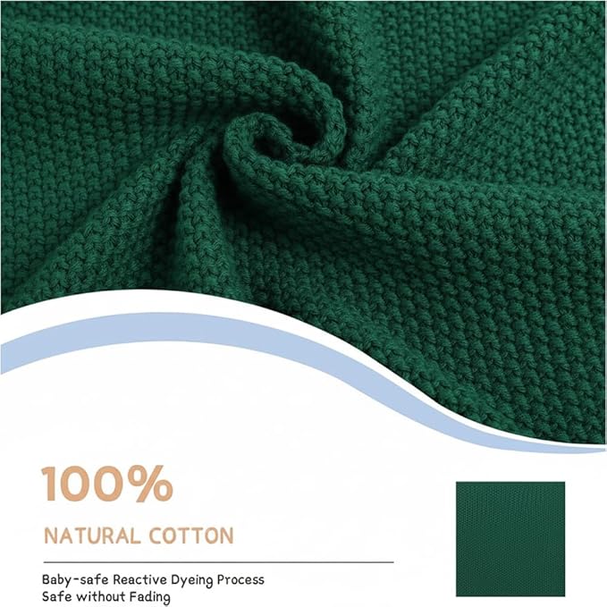 Baby Knit Blanket Soft Breathable Cotton Scallop Border Blankets Newborn Knitted Blanket Swaddle Blankets Gifts for Baby Newborn Toddler Shower Boy Girl New Mom Birthday Christmas Green 30x30
