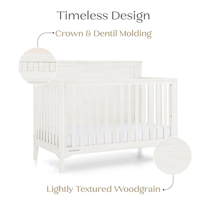 Delta Children Kendall 6-in1 Convertible Crib - Converts from Baby Crib to Toddler Bed, Daybed, Sofa Bed and Full-Size Bed with and Without Footboard, Fits Full-Size Crib Mattress, Antique White