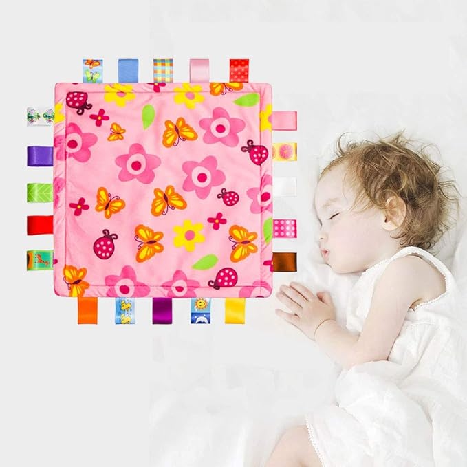 Inchant Colorful Ribbons Baby Taggy Blanket Comforter appese Towel, Flower Shape Kids Toddlers Security Blanket