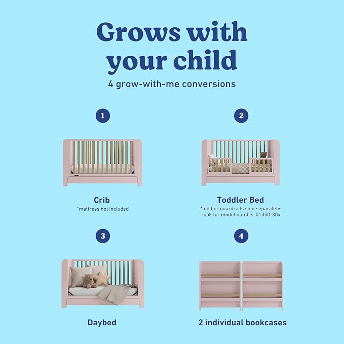 Graco Read-with-Me 4-in-1 Convertible Crib with Drawer (Blush with Driftwood) - GREENGUARD Gold Certified Converts to Toddler Bed, Daybed, and Functional Bookshelves