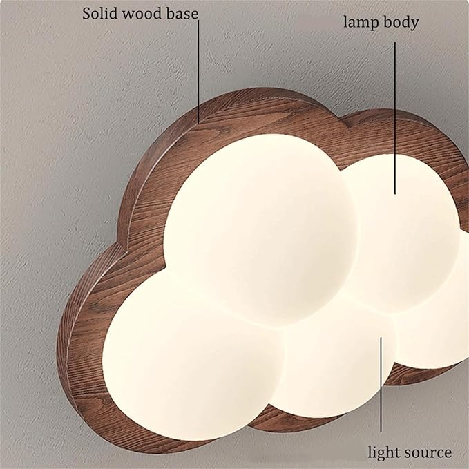 Cute Cloud Shaped Wall Sconce Kids Room Night Light Walnut Wood LED Three Color Dimmable Bedside Lamp for Children’s Bedroom Nursery Decor Lighting