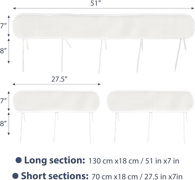 Mesh Sets Toddlers' Bed Rail Bumpers Protecter - Children's Bed Guardrail Padding - Anti-Collision |- Easy InstallEnhanced Safety Mostly Fit (3pc-White)