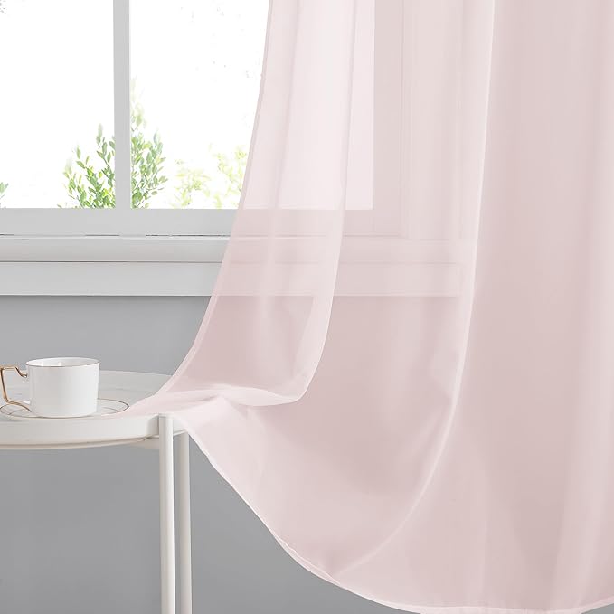 RYB HOME Voile Curtains for Living Room, Breathable Airy Lightweight Grommet Window Panels, Light Filtering Curtains for Living Room, Kids' Room, Peach Blush, 54" W x 84" L, Set of 4 Panels