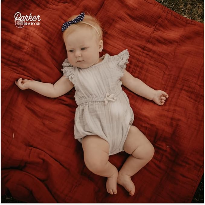Parker Baby Muslin Blanket | 100% Soft Cotton Toddler Quilt & Baby Muslin Swaddle | Gender Neutral Design 47" x 47" Blanket