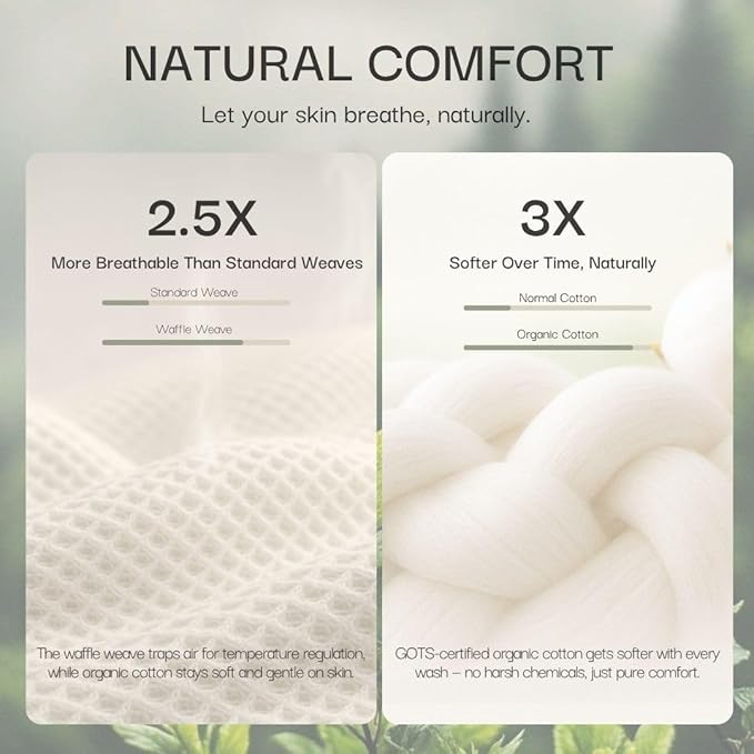 Salt Earth GOTS Certified 100% Organic Cotton Throw Blanket, 108"x90" Waffle Blankets & Throws for Bed, Throw Blanket for Couch, Cozy Christmas Blankets and Throws for Christmas Gifts (Sea Foam)