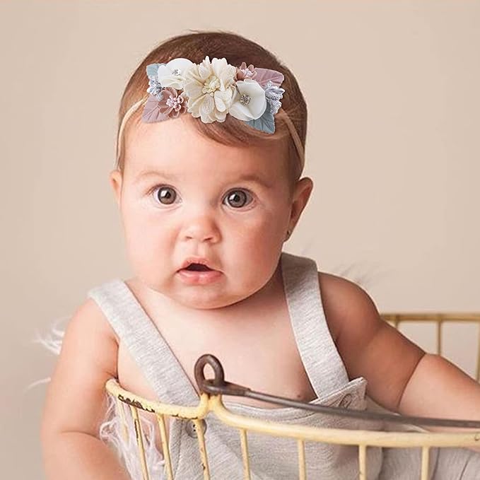 cherrboll 3pcs Baby Girl Flower Headbands, Super Soft & Stretchy Nylon Floral Hairbands for Newborn Toddler