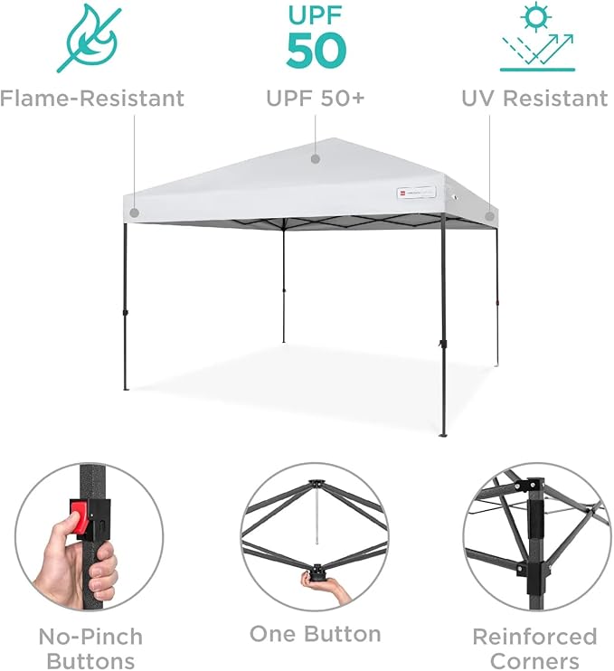 Best Choice Products 12x12ft 1-Person Setup Pop Up Canopy Tent Instant Portable Shelter w/ 1-Button Push, Case, 4 Weight Bags - White