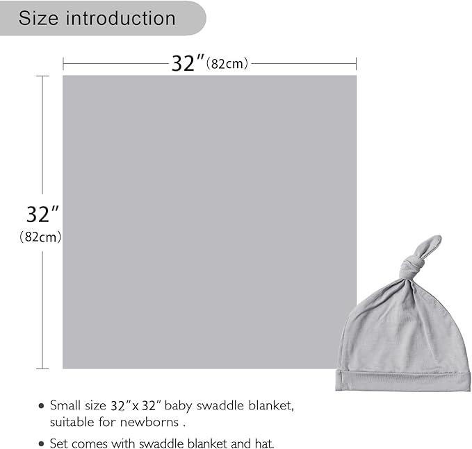 Newborn Swaddle Blanket with Hat Set Baby Swaddle Set Hospital Receiving Blankets for Girls Boys(Slate)
