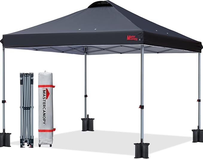 MASTERCANOPY Durable Pop-up Canopy Tent with Roller Bag (10x10, Black)