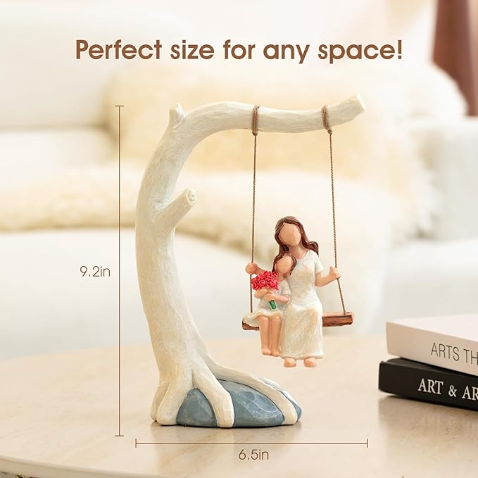 Decorative Mother and Child Tree Swing Figurine, Mother Daughter Hand-Painted Resin Sculpture, Mom Birthday Gift from Daughter, Home Decor, Swing Statue.