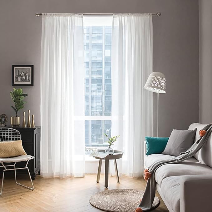 MIULEE 2 Panels Solid Color White Sheer Window Curtains Elegant Window Voile Panels/Drapes/Treatment for Bedroom Living Room (54 X 80 Inches White)