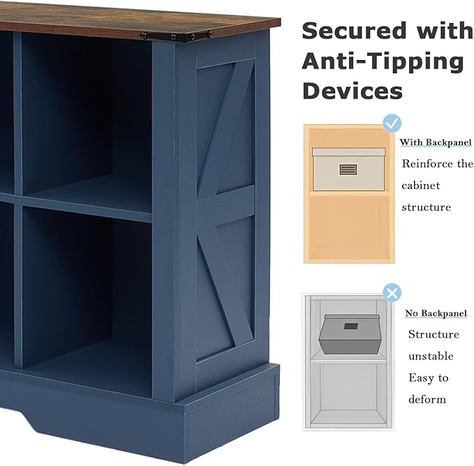 6 Cube Storage Organizer, Wood Cube Bookshelf with LED Lights, Horizontal Storage Cubes, Kids Bookshelf, Display Cabinet Cubby Shelf for Living Room Home Office Bedroom，Navy Blue