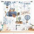 Cartoon Bear Curtains, Kids Boys Girls Cute Lovely Bear Adventure Airplane Cloud Pastel Blue Window Drapery Treatments for Baby Living Room Bedroom Nursey Toddler Classroom 2 Panels, 55x39 Inch