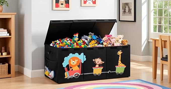 XL Toy Box - Toy Storage Bins with lids, Collapsible Toy Chest for Boys Girls, Kids Big Toy Organizer with Adjustable Dividers for Living Room Area, Playroom, Bedroom