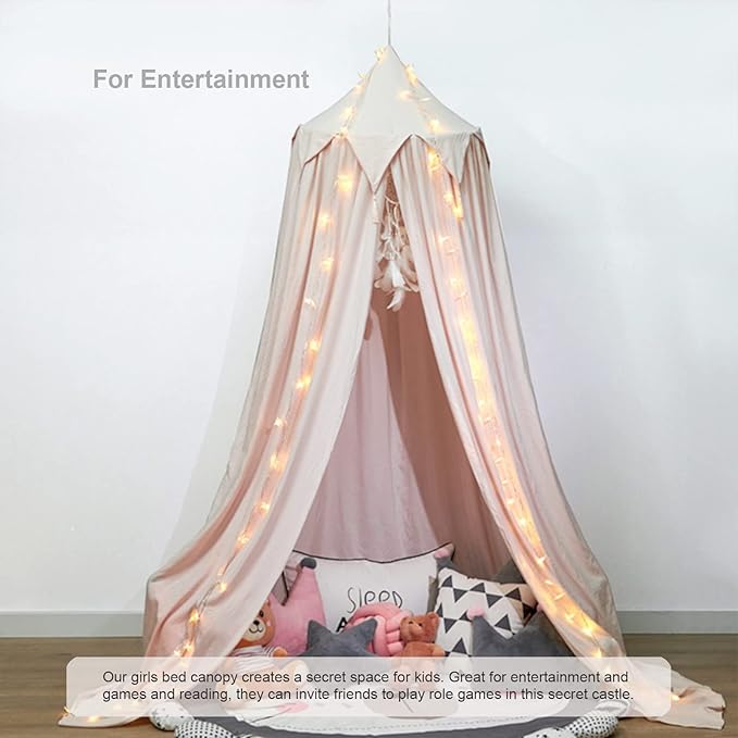 Bed Canopy for Girls, Kids Bed Curtain Bed Room Decor Hanging House Castle Reading Nook Dream Tent Full Queen Size(Light Pink)