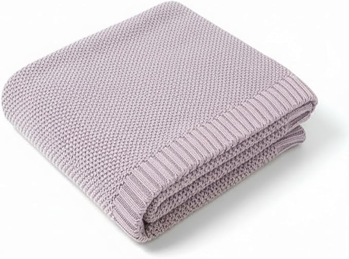 Baby Knit Blanket Soft Cotton Lightweight Newborn Blanket for Crib Stroller Toddler Nursery Shower Gift Cozy Breathable Travel Swaddle Wrap Lilac 30 x 30 Inches