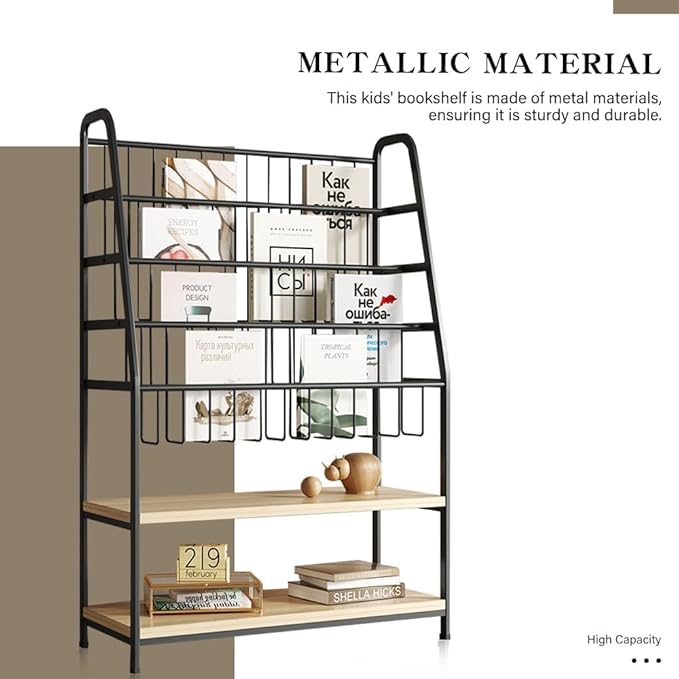 Metal Kids Bookshelf and Toy Storage Organizer,6 Tier Toddler Bookcase,Magazine Rack Floor, Book Shelf for Kids Rooms Classroom Nursery Living Room Office (Black, L:39.4")