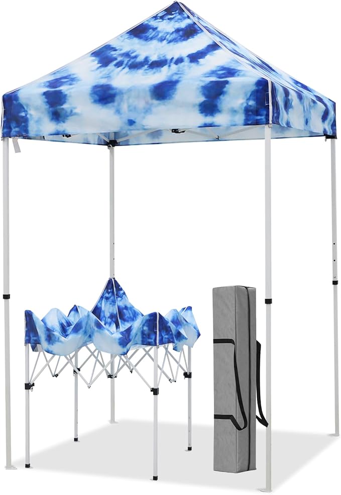 EAGLE PEAK 5x5 Pop Up Canopy Tent Instant Outdoor Canopy Easy Set-up Straight Leg Folding Shelter, Tie Dye Blue