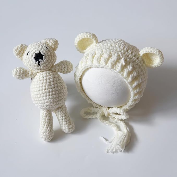 Zeroest Newborn Baby Boy Girl Photography Props Bear Hat Outfits Crochet Kint Handmade Cap Set for Newborn Photo Shoot
