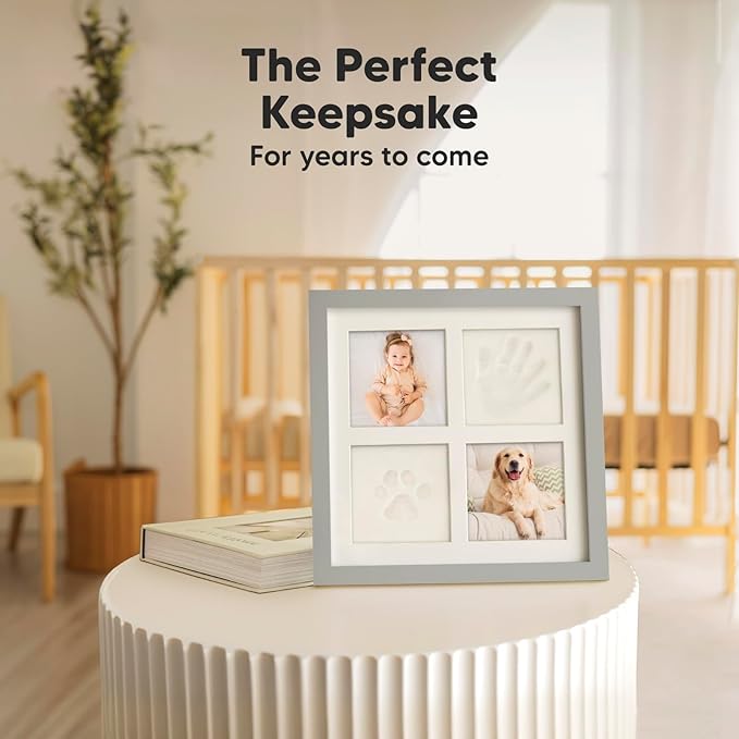 KeaBabies Baby Hand and Footprint Kit - Baby Footprint Kit, Clay Handprint Keepsake Frame, Nursery Picture Frame For Newborns, Personalized New Mom Gifts for Showers & Registry (Cloud Gray)