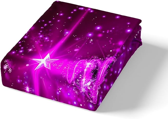 Manfei Purple Xmas Tree Duvet Cover Set Twin Size, White Snowflake Print Comforter Cover with 1 Pillowcase, New Year Theme Bedding Set 2pcs for Kids Boys Girls Bedroom Decor,No Comforter