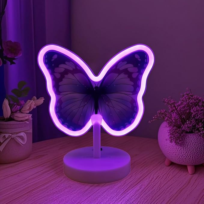 Purple Butterfly Neon Sign - USB/Battery with Button, Girls Bedside Lamp, Birthday Gift for Teen Butterfly LED Neon Sign Night Lights Purple Fairy Party Decor Instagram Photo Prop Girls Room Decor