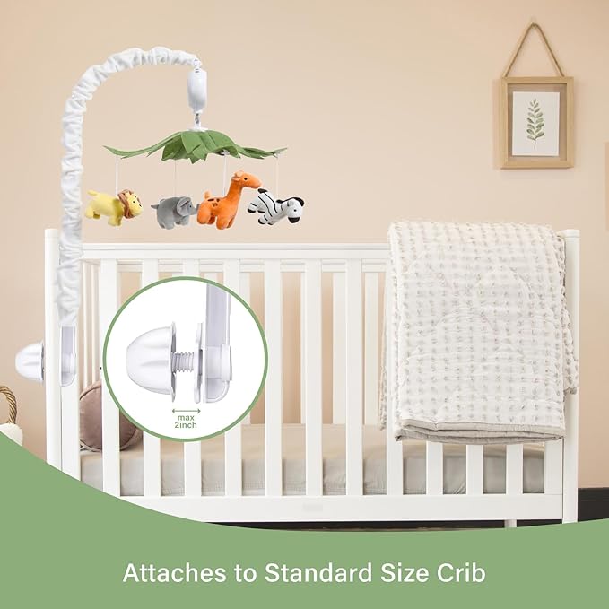 Crib Mobile, Baby Mobile with 12 Lullabies, Musical Baby Crib Mobile for Boys or Girls, Safari Animals Crib Toys Hanging, Safari Nursery Decor