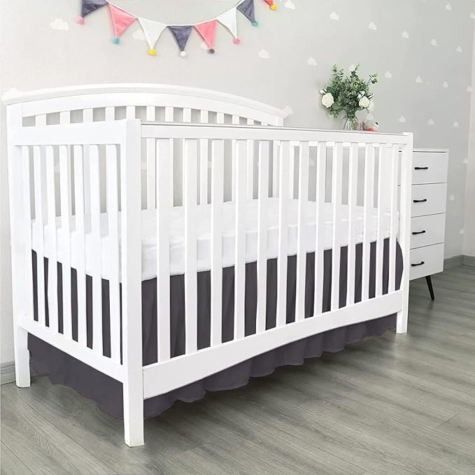 100% Egyptian Cotton, Nursery Crib Toddler (28" x 52" + 14") 800 Thread Count Crib Skirt Dust Ruffle, Bedding Skirts for Baby Boys or Girls, 14" Drop, Dark Grey Solid