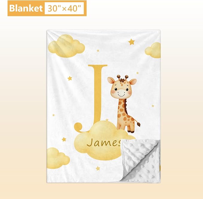 Custom Baby Bedding Set, 5 Pcs Personalized Name Baby Crib Sets for Infant Toddler Newborn, Yellow Giraffe Nursery Bedding Set for Girls Boys, Double Layer Crib Bedding Sets Customized Gifts