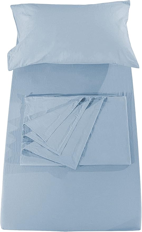 PLAIN PRINTED LINEN 3-Piece Toddler Sheet Set, 100% Cotton Fitted Sheet, Flat Sheet and Envelope Pillowcase, Toddler Bed Set,Crib Sheets Set,Mini Crib Sheets (Light Blue Solid)