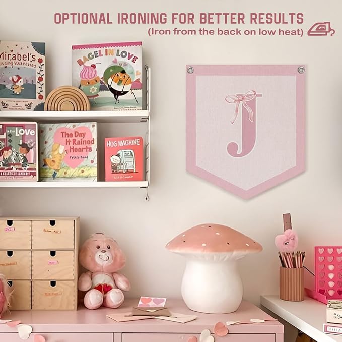 Lacama Initial Personalized Preppy Banner, Baby Shower Decor Girl Nursery Decor, Coquette Pink Bow Teen Girl Gifts, Vintage Room Toddler Room Bedroom Playroom Front Door Birthday Gift(J)
