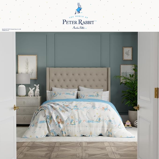 Franco Peter Rabbit Kids Bedding Super Soft & Cozy Reversible Microfiber Comforter and Sheet Set with Sham, 7 Piece Full Size, (Officially Licensed Product)