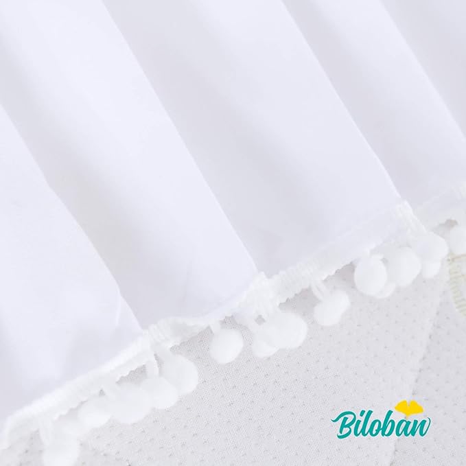 Crib Bed Skirt White for Girls Boys Pleated with Tassel Pompoms Dust Ruffled 14" Drop, Fit All Standard Crib Toddler Bed Skin-Friendly & Soft Machine Washable Nursery Bedding Skirts