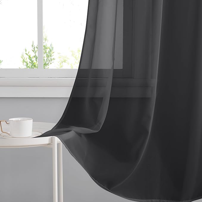 RYB HOME Black Sheer Curtains, Light Filtering Extra Long Grommet Top Elegant Window Panels, Airy & Breathable Voile Sheer Drapes for Large Window, Living Room, Bedroom, 54W by 96L, Set of 4