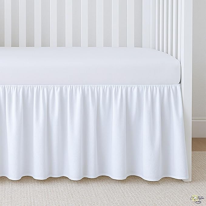 Cottington Lane White Infrant Crib Bed Skirt Dust Ruffle with Split Corner, 100% Natural Cotton Nursery Crib Toddler Bedding Skirt for Baby Girls or Boy, Fits Standard Cribs 28" x 52" with 14" Drop