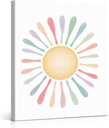 Cute Pastel Sun Nursery Canvas Wall Art Print Colorful Sun Poster Painting Wall Decor for Nursery Toddler Girls Room Bedroom Kids Playroom 8x10 Framed