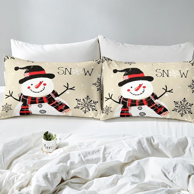 Manfei Kids Snowman Duvet Cover Set Twin Size, Black Snowflake Xmas Comforter Cover with 1 Pillowcase, Christmas Theme Bedding Set 2pcs for Boys Girls Adults New Year Bedspread Cover,No Comforter