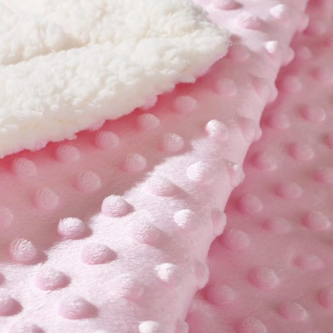 CREVENT 2Pcs 30''X40'' Cute Cozy Fluffy Warm Baby Blankets for Infants Toddlers' Bedding Crib Cot Stroller - Grey Cloud + Pink Sherpa