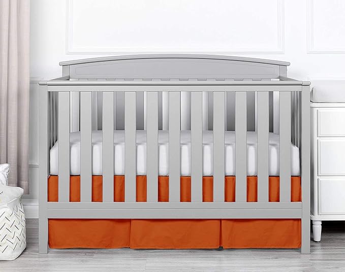 Box Pleated Mini Crib Bed Skirt Premium 100% Cotton 800 Thread Count Nursery Crib Toddler Bedding Crib Bedskirt for Baby Boys or Baby Girls, (24" x 38") + 10" Drop Lenght - Burnt Orange Solid